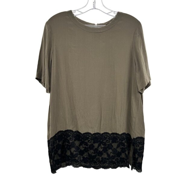 Potter's Pot Short Sleeve Lace Accent Top Green/Black Size Large Zipper - Picture 1 of 9